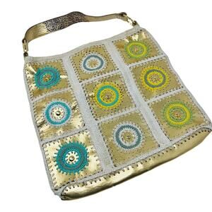 Hot Kiss Crochet Square Shoulder Bag Gold Grandma